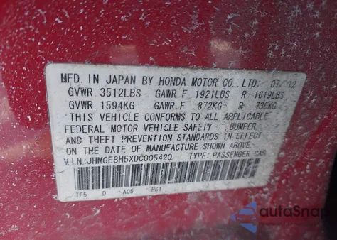 2013 Honda Fit Sport from USA, damaged, VIN JHMGE8H5XDC005420